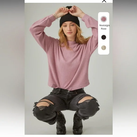Lucky Brand Cloud Rib Bubble Mock Neck Top in Color ‘Nostalgia Rose’ - Picture 3 of 7